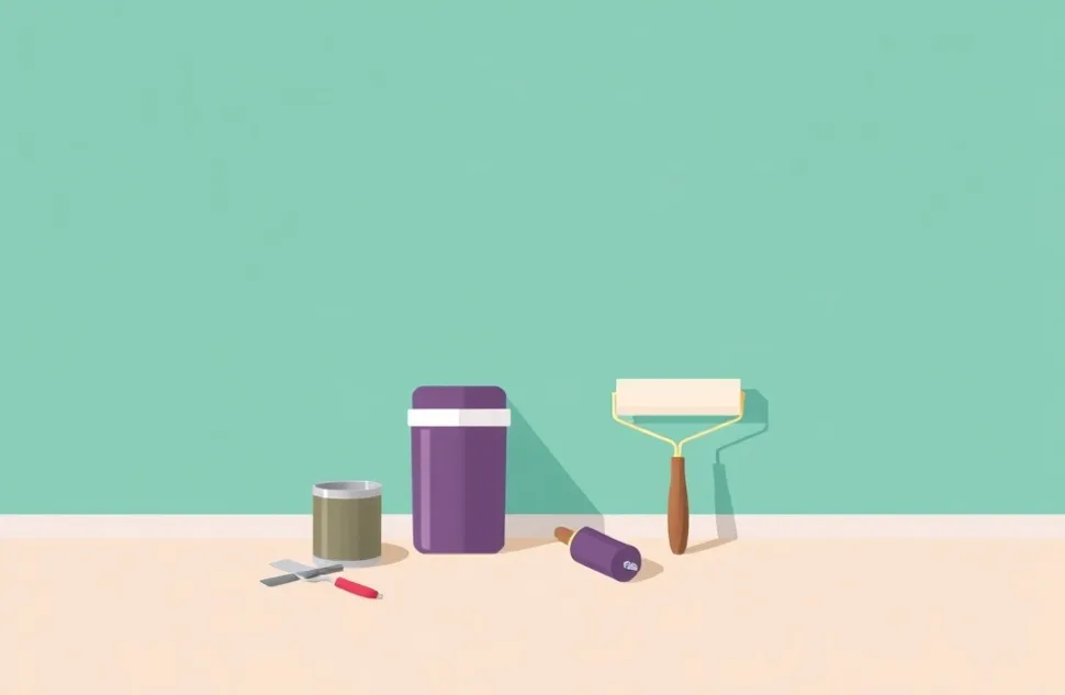 Outils de peinture disposés dans l'ordre des étapes du chantier